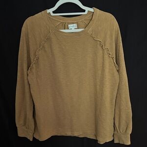 Wonderly Ruffle Raglan Sweatshirt in Camel Brown